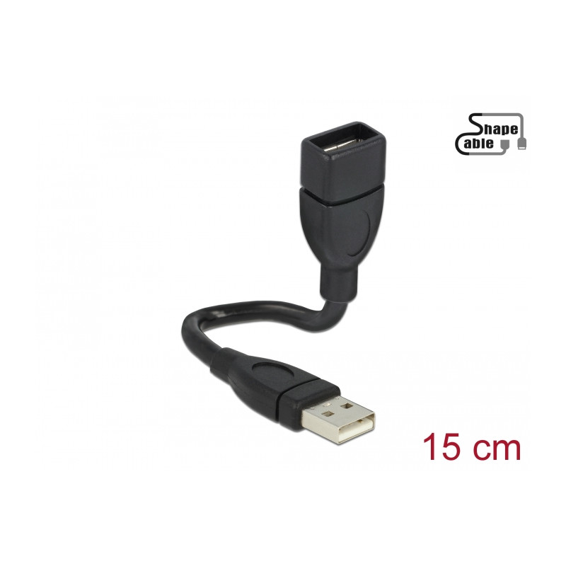 Delock Kabel USB 2.0 Typ-A Stecker - USB 2.0 Typ-A Buchse ShapeCable 0,15 m