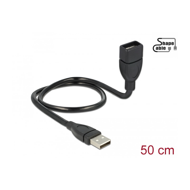 Delock Kabel USB 2.0 Typ-A Stecker - USB 2.0 Typ-A Buchse ShapeCable 0,5 m
