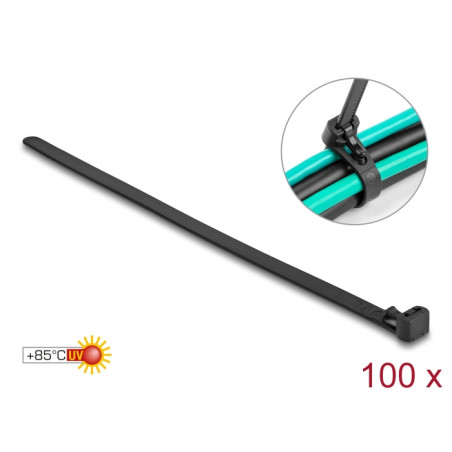 Delock Kabelbinder wiederverwendbar hitzebeständig L 200 x B 7,5 mm 100 Stück schwarz