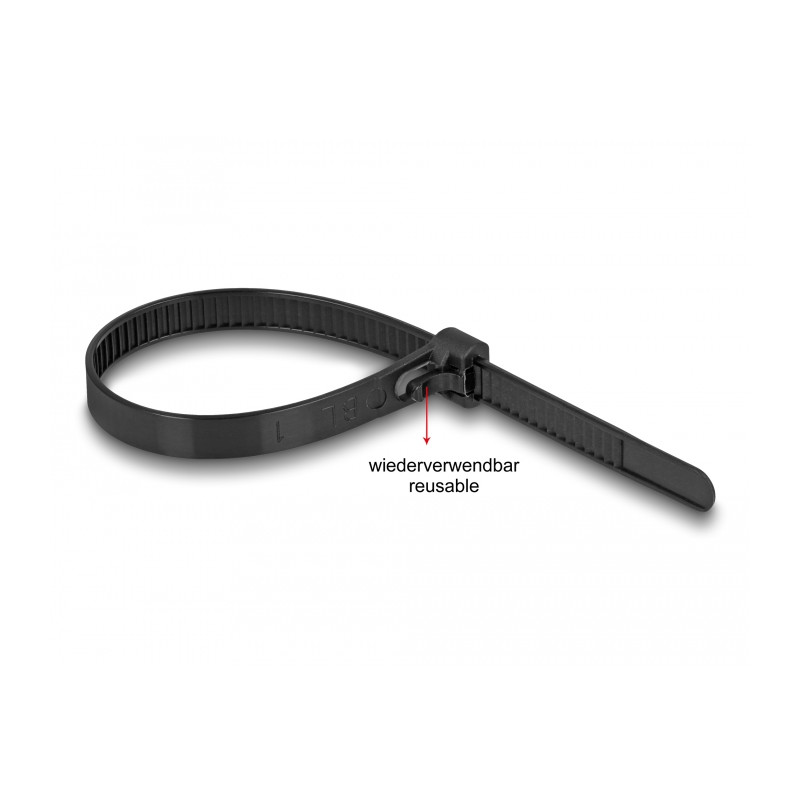 Delock Kabelbinder wiederverwendbar hitzebeständig L 200 x B 7,5 mm 100 Stück schwarz