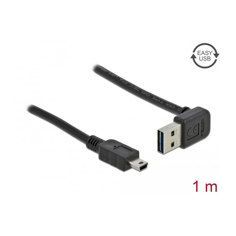 Delock Kabel EASY-USB 2.0 Typ-A Stecker gewinkelt oben / unten - USB 2.0 Typ Mini-B Stecker 1 m