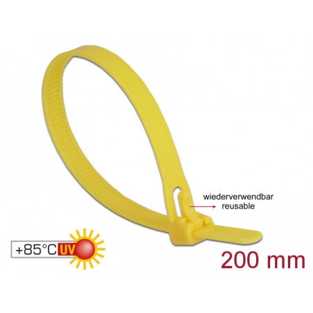 Delock Kabelbinder wiederverwendbar hitzebeständig L 200 x B 7,5 mm 100 Stück gelb