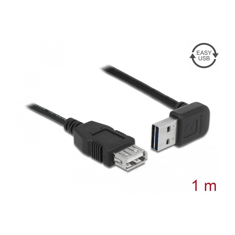 Delock Verlängerungskabel EASY-USB 2.0 Typ-A Stecker gewinkelt oben / unten - USB 2.0 Typ-A Buchse schwarz 1 m