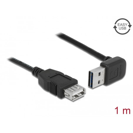 Delock Verlängerungskabel EASY-USB 2.0 Typ-A Stecker gewinkelt oben / unten - USB 2.0 Typ-A Buchse schwarz 1 m