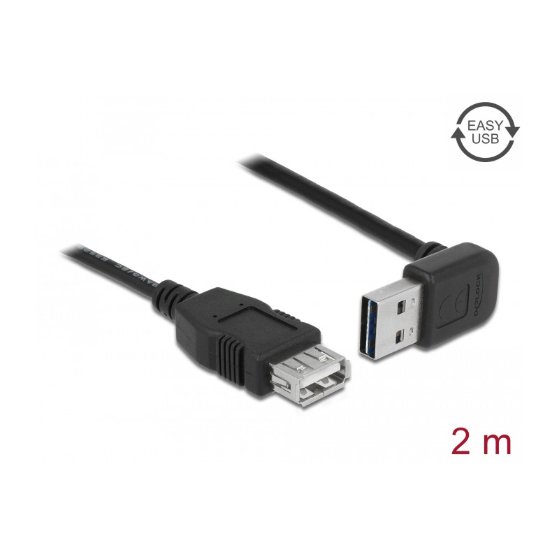 Delock Verlängerungskabel EASY-USB 2.0 Typ-A Stecker gewinkelt oben / unten - USB 2.0 Typ-A Buchse schwarz 2 m