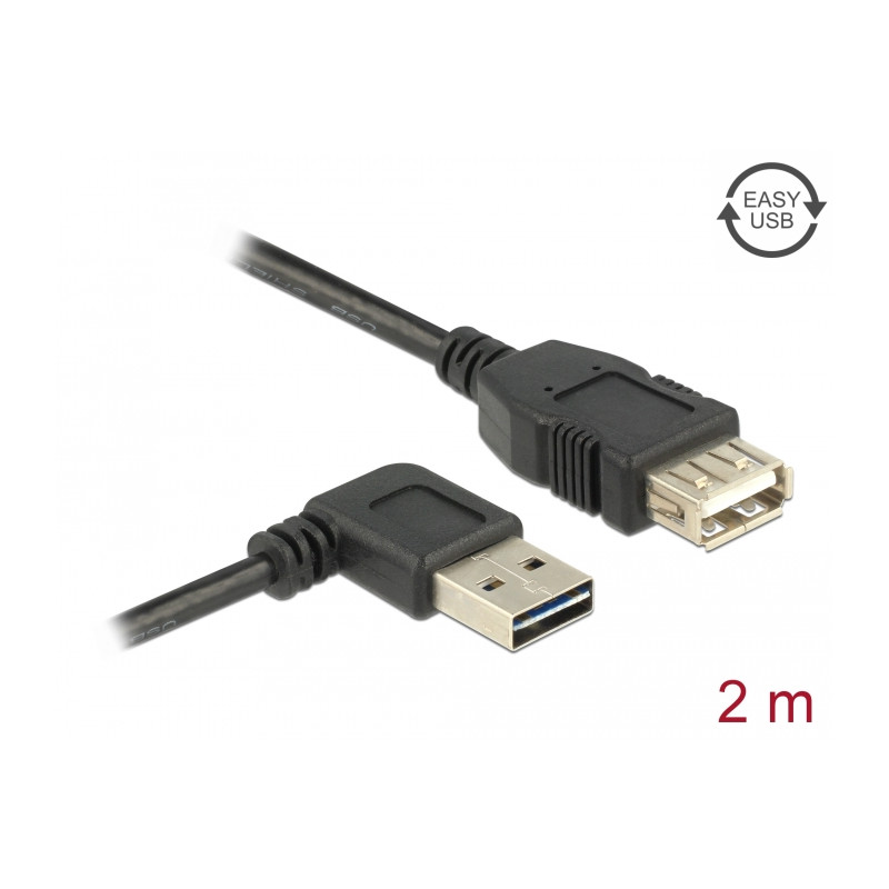 Delock Verlängerungskabel EASY-USB 2.0 Typ-A Stecker gewinkelt links / rechts - USB 2.0 Typ-A Buchse 2 m
