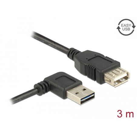 Delock Verlängerungskabel EASY-USB 2.0 Typ-A Stecker gewinkelt links / rechts - USB 2.0 Typ-A Buchse 3 m