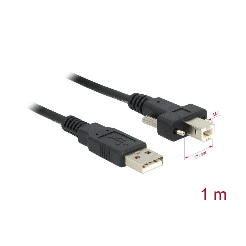 Delock Kabel USB 2.0 Typ A Stecker - USB 2.0 Typ B Stecker mit Schrauben 1 m
