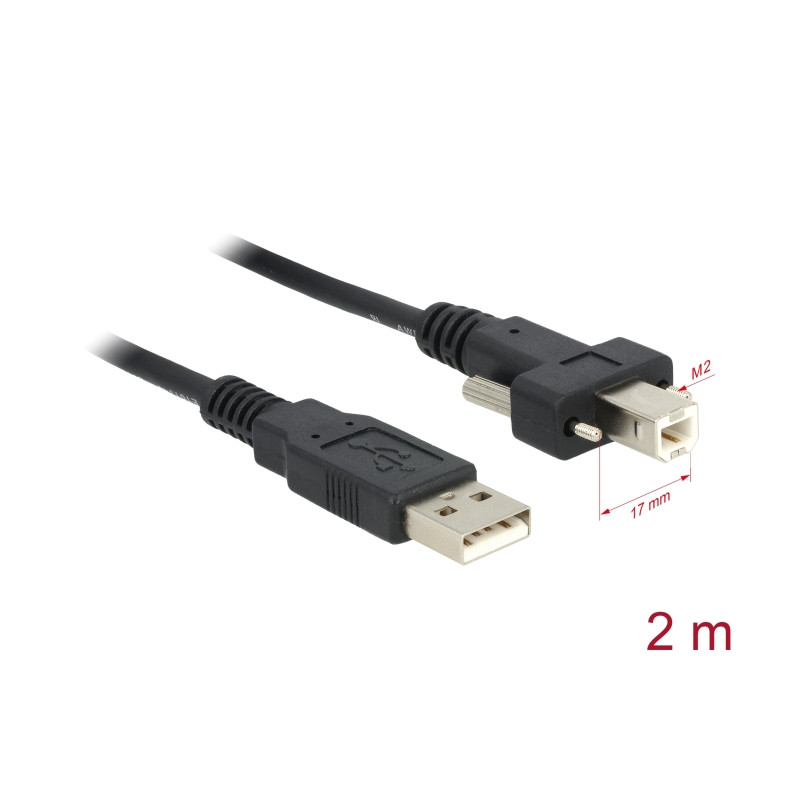 Delock Kabel USB 2.0 Typ A Stecker - USB 2.0 Typ B Stecker mit Schrauben 2 m