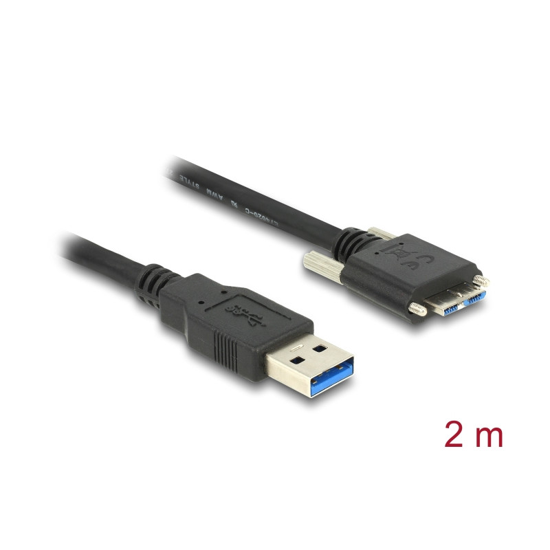 Delock USB 5 Gbps Kabel Typ-A Stecker zu USB 5 Gbps Typ Micro-B Stecker mit Schrauben 2 m