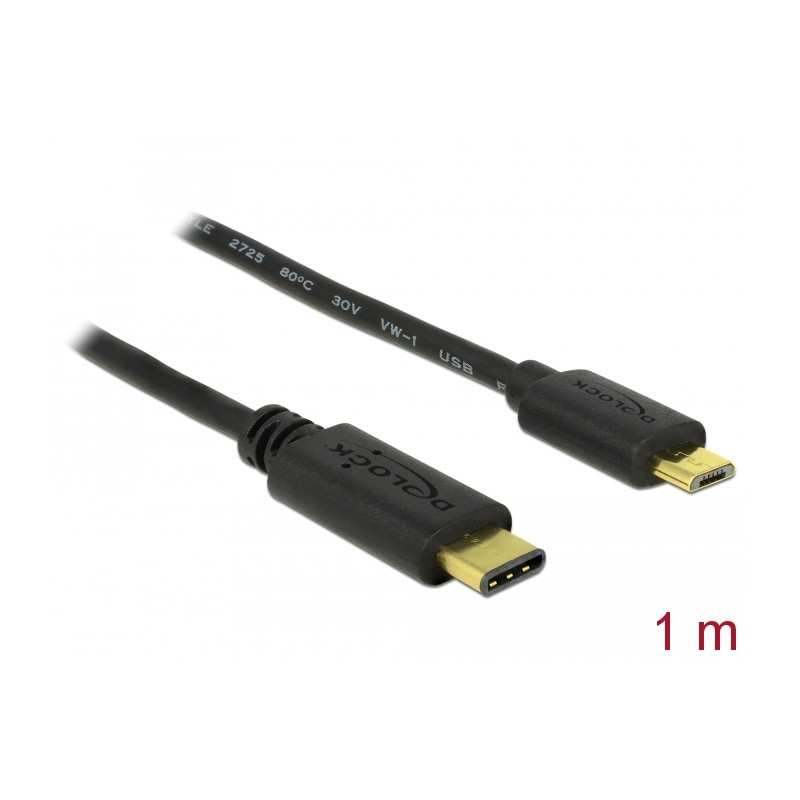 Delock Kabel USB Type-C™ 2.0 Stecker - USB 2.0 Typ Micro-B Stecker 1,0 m schwarz