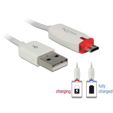 Delock Daten- und Ladekabel USB 2.0-A Stecker - Micro USB-B Stecker mit Leuchtanzeige weiß