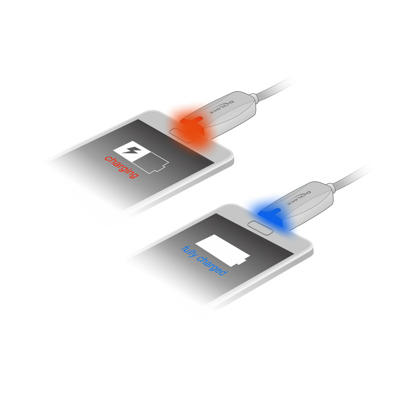 Delock Daten- und Ladekabel USB 2.0-A Stecker - Micro USB-B Stecker mit Leuchtanzeige weiß