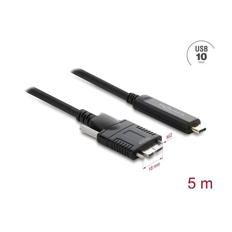 Delock Aktives Optisches Kabel USB 10 Gbps USB Type-C™ Stecker zu Typ Micro-B Stecker mit Schrauben 5 m