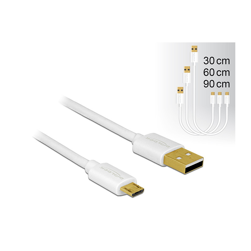Delock Daten- und Schnellladekabel USB 2.0 Typ-A Stecker - USB 2.0 Typ Micro-B Stecker 3 Stück Set weiß