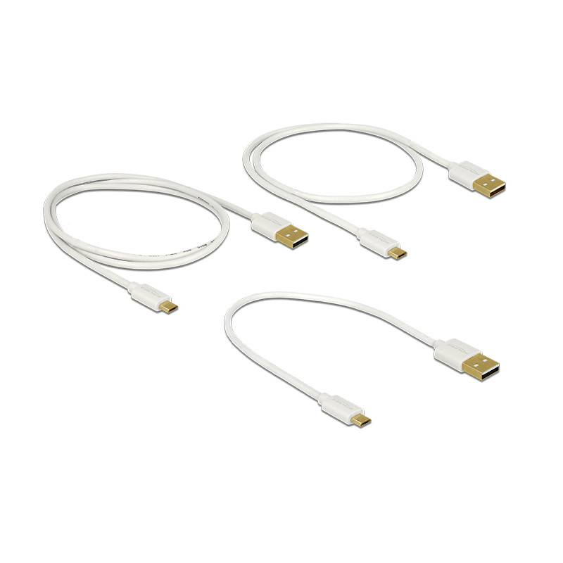 Delock Daten- und Schnellladekabel USB 2.0 Typ-A Stecker - USB 2.0 Typ Micro-B Stecker 3 Stück Set weiß