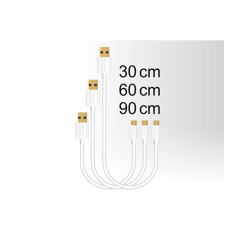 Delock Daten- und Schnellladekabel USB 2.0 Typ-A Stecker - USB 2.0 Typ Micro-B Stecker 3 Stück Set weiß