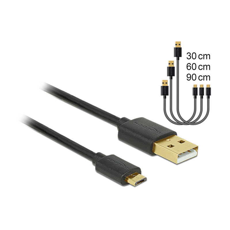 Delock Daten- und Schnellladekabel USB 2.0 Typ-A Stecker - USB 2.0 Typ Micro-B Stecker 3 Stück Set schwarz
