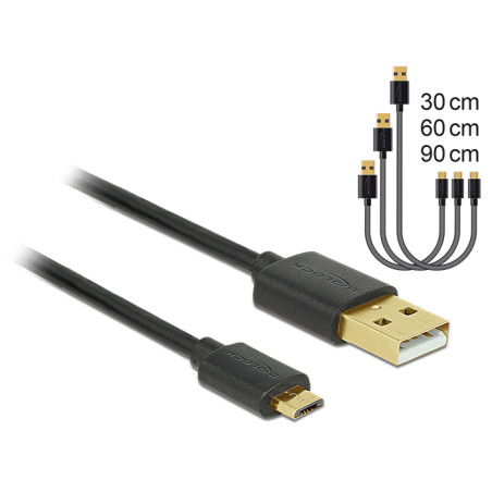 Delock Daten- und Schnellladekabel USB 2.0 Typ-A Stecker - USB 2.0 Typ Micro-B Stecker 3 Stück Set schwarz