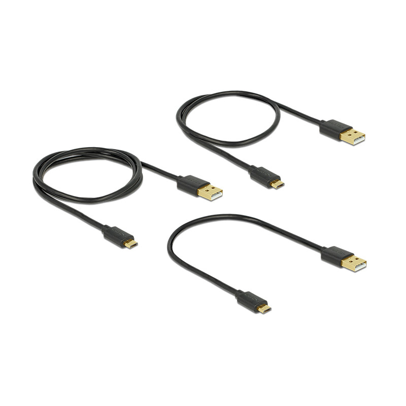 Delock Daten- und Schnellladekabel USB 2.0 Typ-A Stecker - USB 2.0 Typ Micro-B Stecker 3 Stück Set schwarz