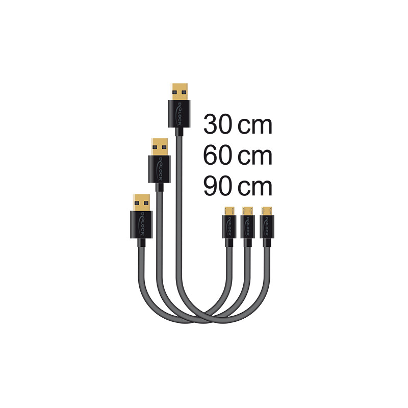 Delock Daten- und Schnellladekabel USB 2.0 Typ-A Stecker - USB 2.0 Typ Micro-B Stecker 3 Stück Set schwarz
