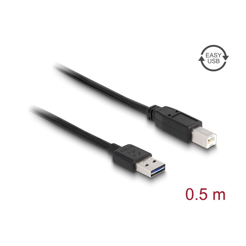 Delock Kabel EASY-USB 2.0 Typ-A Stecker - USB 2.0 Typ-B Stecker 0,5 m schwarz