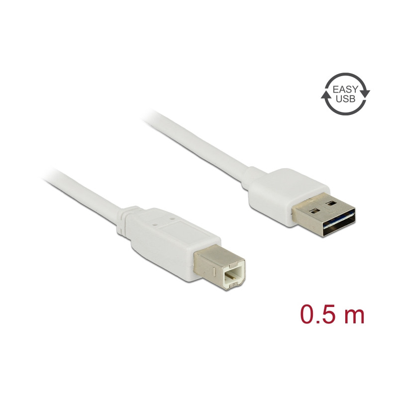 Delock Kabel EASY-USB 2.0 Typ-A Stecker - USB 2.0 Typ-B Stecker 0,5 m weiß