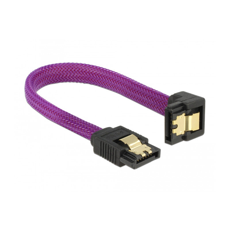 Delock SATA 6 Gb/s Kabel gerade auf unten gewinkelt 10 cm violett