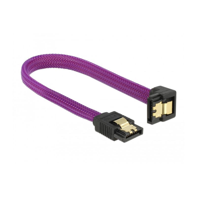 Delock SATA 6 Gb/s Kabel gerade auf unten gewinkelt 20 cm violett