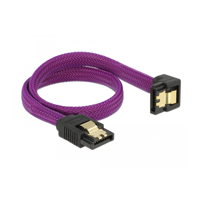 Delock SATA 6 Gb/s Kabel gerade auf unten gewinkelt 30 cm violett