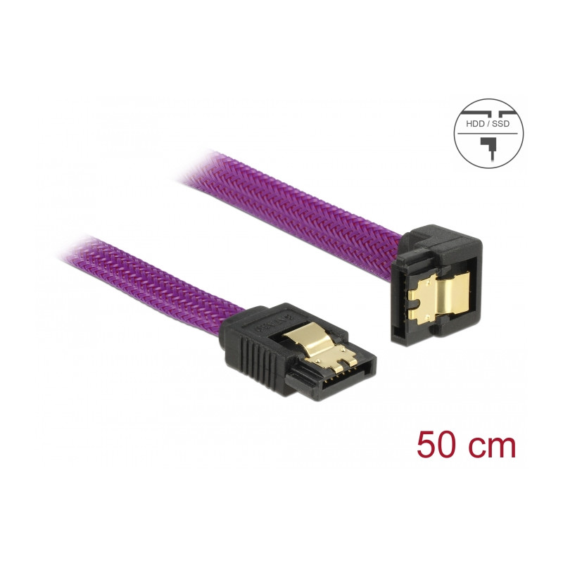 Delock SATA 6 Gb/s Kabel gerade auf unten gewinkelt 50 cm violett