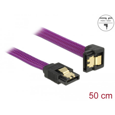 Delock SATA 6 Gb/s Kabel gerade auf unten gewinkelt 50 cm violett
