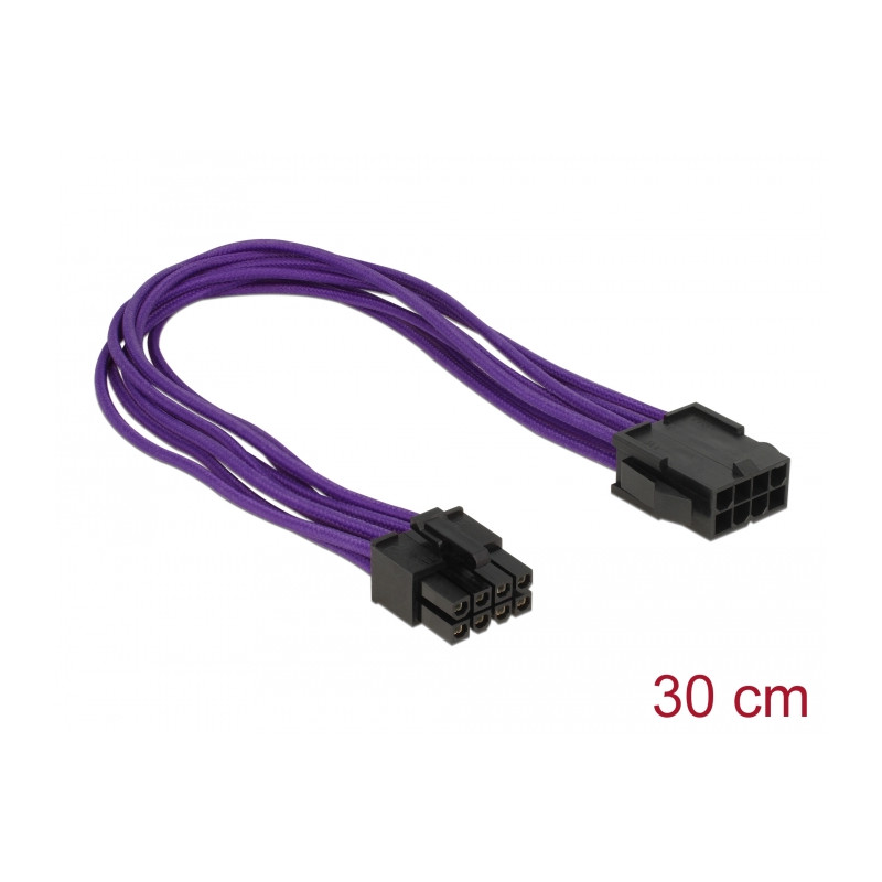 Delock Verlängerungskabel Stromversorgung 8 Pin EPS Stecker - 8 Pin EPS Buchse Textilummantelung violett