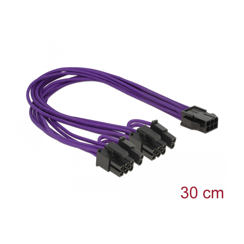 Delock Stromkabel PCI Express 6 Pin Buchse - 2 x 8 Pin Stecker Textilummantelung violett