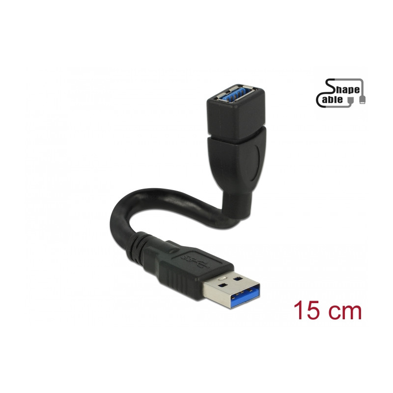 Delock Kabel USB 5 Gbps Typ-A Stecker zu USB 5 Gbps Typ-A Buchse ShapeCable 0,15 m