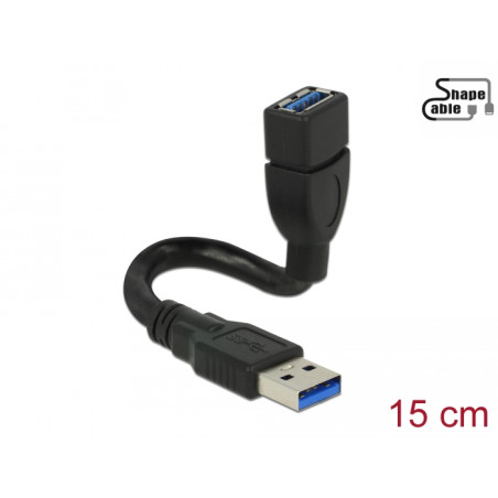 Delock Kabel USB 5 Gbps Typ-A Stecker zu USB 5 Gbps Typ-A Buchse ShapeCable 0,15 m
