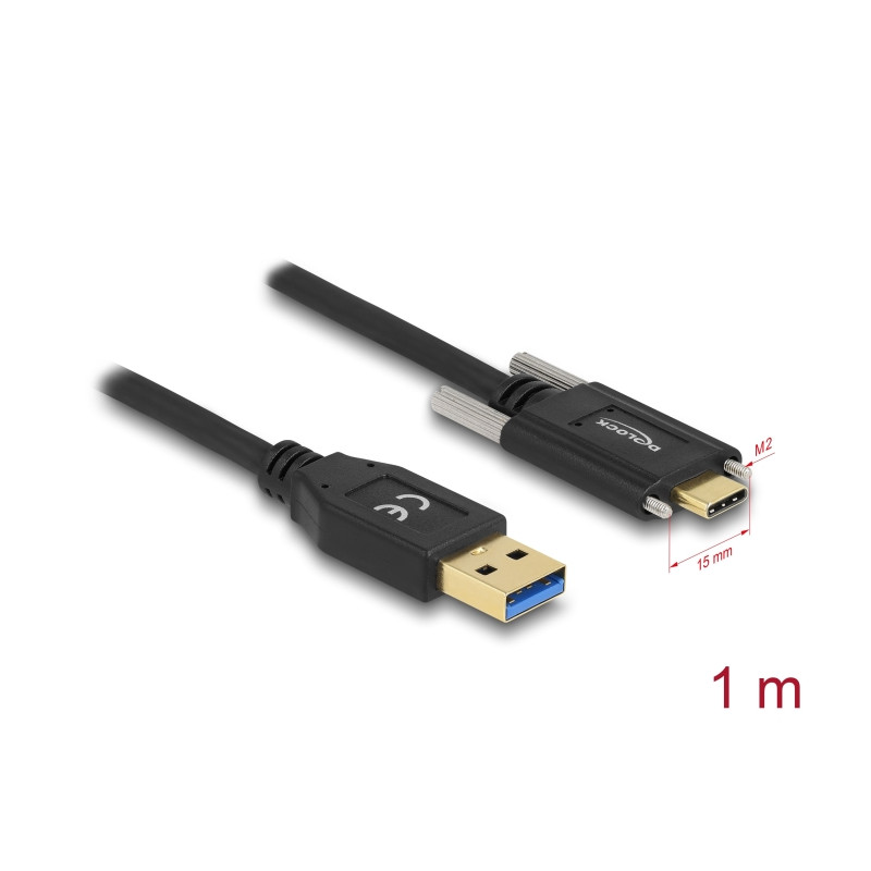 Delock USB 10 Gbps Kabel Typ-A Stecker zu USB Type-C™ Stecker mit Schrauben seitlich 1 m