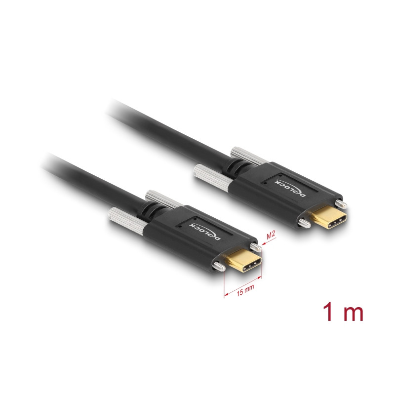 Delock USB 10 Gbps Kabel USB Type-C™ Stecker zu USB Type-C™ Stecker mit Schrauben seitlich 1 m schwarz