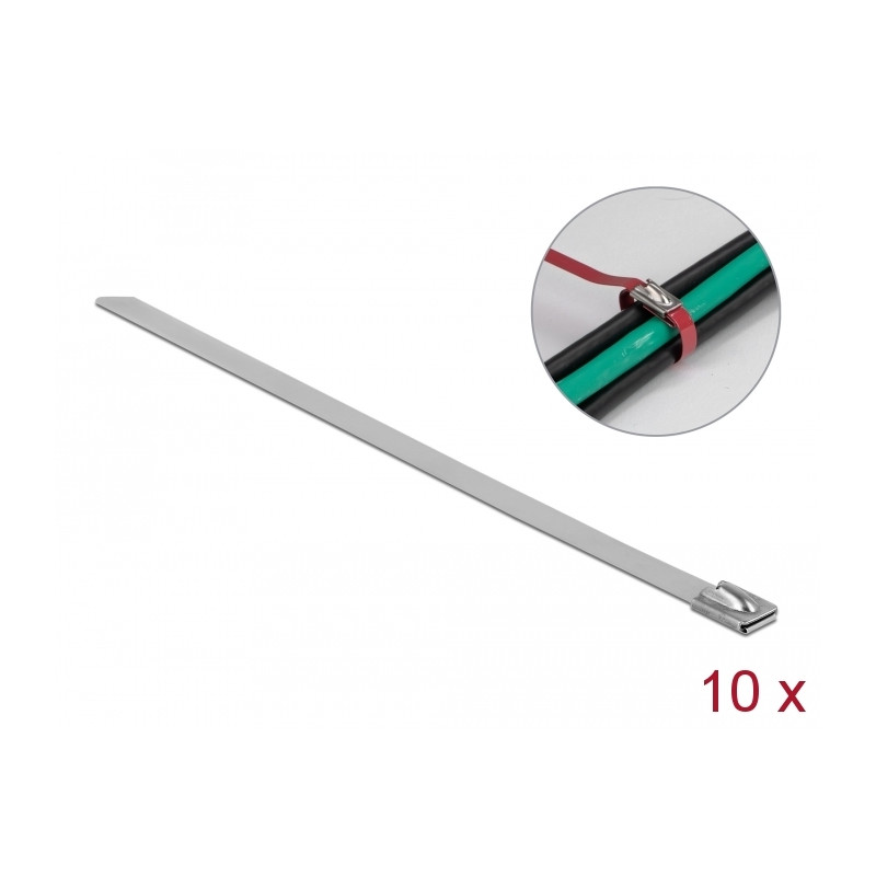 Delock Edelstahlkabelbinder L 400 x B 7,9 mm 10 Stück
