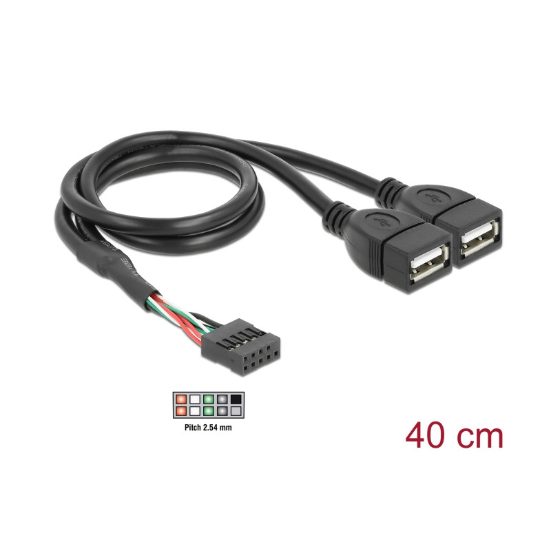 Delock USB Kabel Pin Header Buchse - 2 x USB 2.0 Typ-A Buchse 40 cm