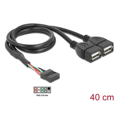 Delock USB Kabel Pin Header Buchse - 2 x USB 2.0 Typ-A Buchse 40 cm