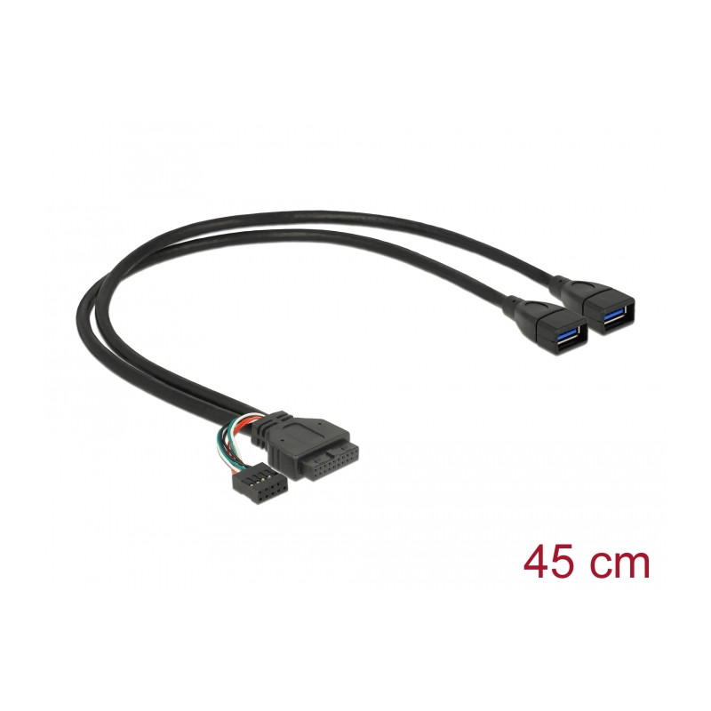 Delock Kabel USB 3.0 Pfostenbuchse + USB 2.0 Pfostenbuchse - 2 x USB 3.0 A Buchse 45 cm
