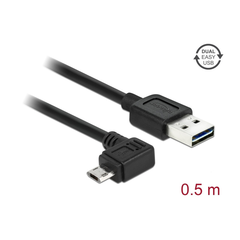 Delock Kabel EASY-USB 2.0 Typ-A Stecker - EASY-USB 2.0 Typ Micro-B Stecker gewinkelt links / rechts 0,5 m schwarz