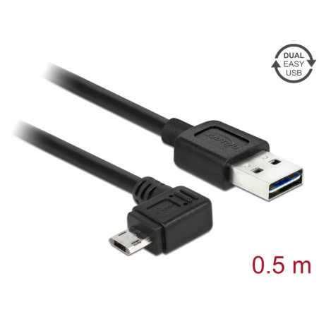 Delock Kabel EASY-USB 2.0 Typ-A Stecker - EASY-USB 2.0 Typ Micro-B Stecker gewinkelt links / rechts 0,5 m schwarz