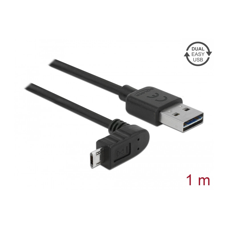 Delock Kabel EASY-USB 2.0 Typ-A Stecker - EASY-USB 2.0 Typ Micro-B Stecker gewinkelt oben / unten 1 m schwarz