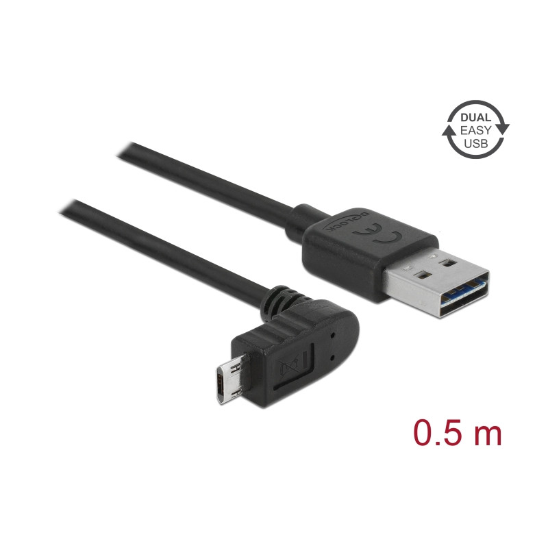 Delock Kabel EASY-USB 2.0 Typ-A Stecker - EASY-USB 2.0 Typ Micro-B Stecker gewinkelt oben / unten 0,5 m schwarz