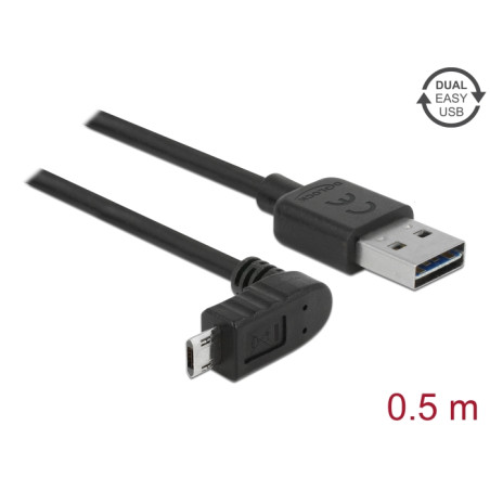 Delock Kabel EASY-USB 2.0 Typ-A Stecker - EASY-USB 2.0 Typ Micro-B Stecker gewinkelt oben / unten 0,5 m schwarz