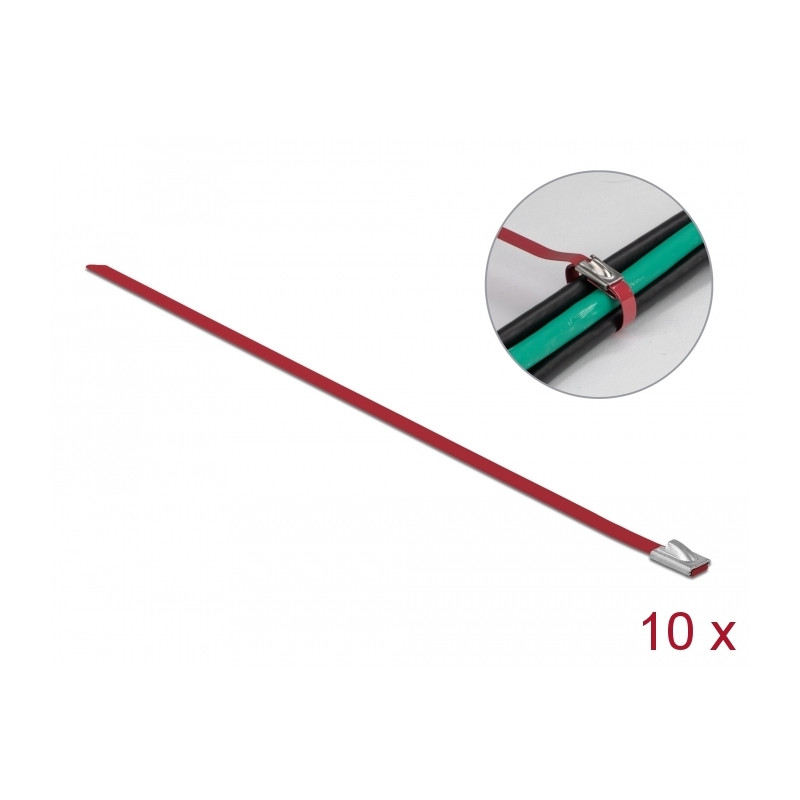 Delock Edelstahlkabelbinder L 200 x B 4,6 mm rot 10 Stück