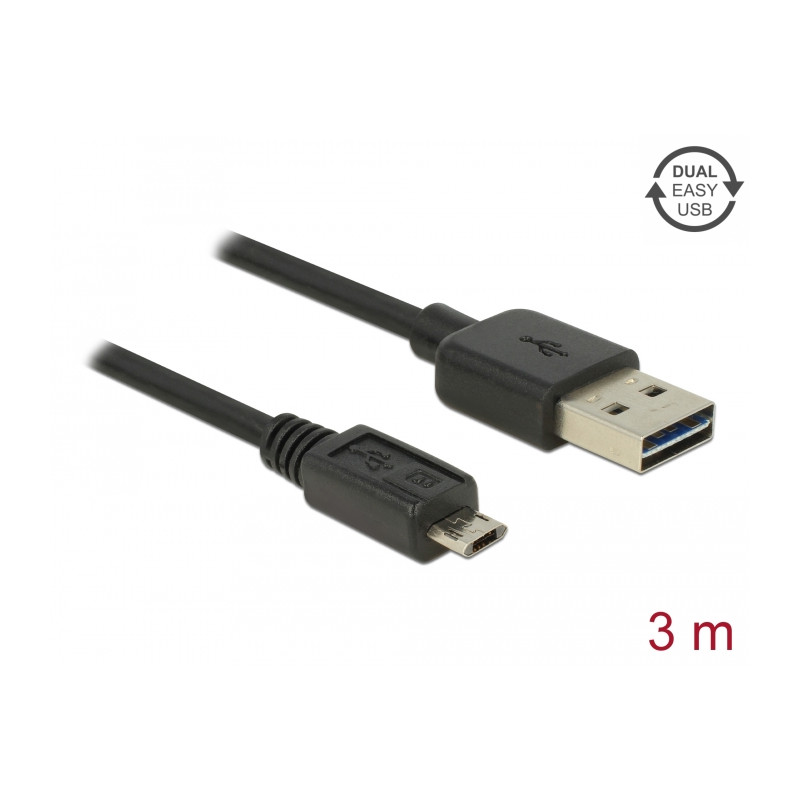 Delock Kabel EASY-USB 2.0 Typ-A Stecker - EASY-USB 2.0 Typ Micro-B Stecker 3 m schwarz