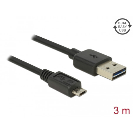 Delock Kabel EASY-USB 2.0 Typ-A Stecker - EASY-USB 2.0 Typ Micro-B Stecker 3 m schwarz